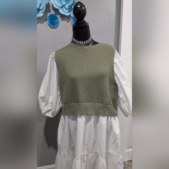 Eloquii Twofer Poplin Dress with Sweater - Picture 2 of 6